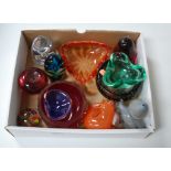 A collection of glassware, to include Langham paperweight in the form of a recumbent fox,smoked
