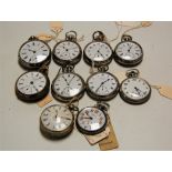 A collection of gents nickel and base metal cased pocket watches, largely being keyless examples