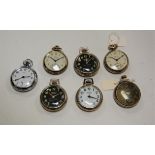 Seven various mid 20th century gents base metal cased pocket watches to include Westclox pocket bin,