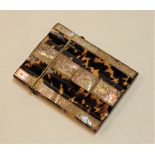 A Victorian tortoiseshell and mother of pearl visiting card case, of serpentine rectangular form, 10