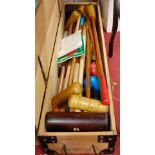 A Jarrolds croquet set, housed in a pine case