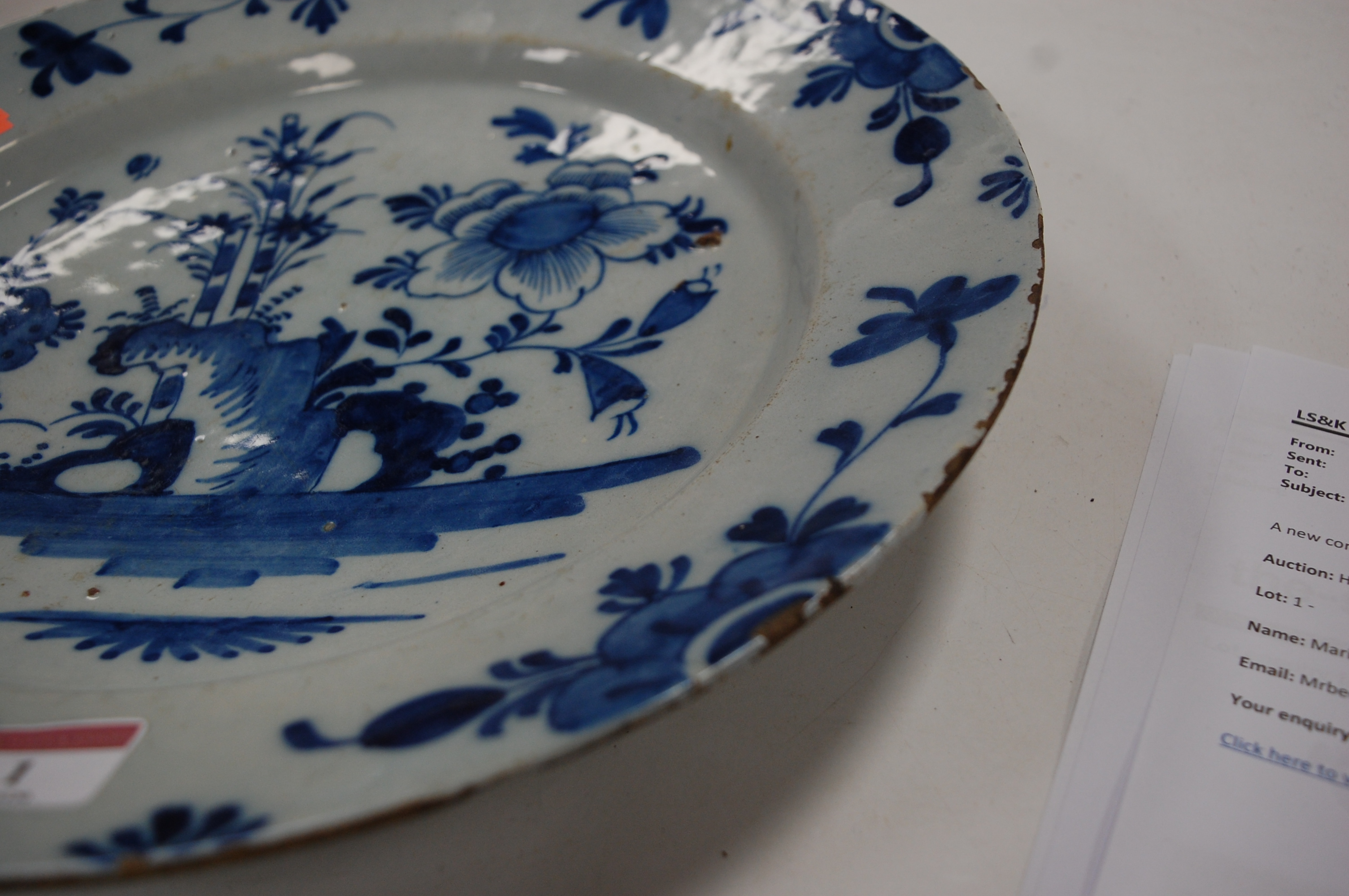 An 18th century English Delft blue & white charger, the centre typically decorated with flowers - Image 14 of 18