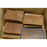 A small box of 18th and 19th century antiquarian leather bound books, mainly being literature