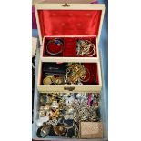 A box of miscellaneous costume and other jewellery, to include silver bangles, gold plated chains