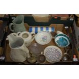 A box containing a collection of ceramics, to include a T.G. Green Cornishware rolling pin, Poole