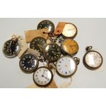 A quantity of nickel and base metal cased gents keyless pocket watches some with black dials, most
