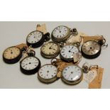 A collection of gents nickel and base metal cased keyless open face pocket watches, principally with