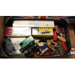 A box containing a collection of various diecasts model vehicles, to include Corgi Classics,