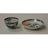 An 18th century Worcester blue and white tea bowl and saucer, in the Fence patternCondition