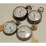 Four various gents silver cased open face pocket watches to include The Swiss Made Plan Watch, one