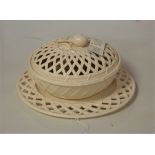 A modern Leeds cream ware pierced basket and cover on stand in the 18th century style, boxed