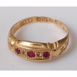 A vintage 18ct gold, ruby and diamond point set ring, 2g, size M