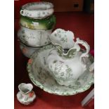 A Victorian Doulton buttercup pattern wash set; together with a Staffordshire pottery jardiniere