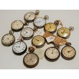 A collection of 12 various gents nickel and base metal cased keyless pocket watches generally with