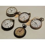 Five various gents silver cased open face pocket watches, three being keywind examples, and with