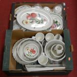 Two boxes of miscellaneous china to include Portmeirion table wares in the Pomona and Botanic Garden