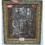 A reproduction gilt metal religious diorama in glazed case, 29x24cm