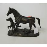 A spelter model of a horse and foal on naturalistic base, height 21cm