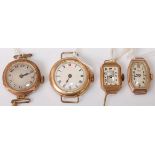 Three vintage lady's 9ct gold cased mechanical wristwatches, to include two tank examples;