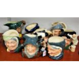 A collection of eight Royal Doulton character jugs to include Sary Gamp D5528, Pied Piper D6403, Rip