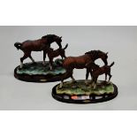 A modern resin figure group of horse and foal on oval plinth, height 22cm, together with one other