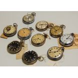 A collection of various gents nickel and base metal cased keyless pocket watches, early & mid 20th