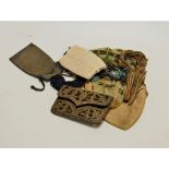 A mid 20th century ladies green velvet and braid embroidered purse having leather interior
