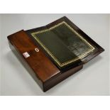 A Victorian rosewood and mother of pearl inlaid writing slope having a later leather inset writing