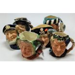 A collection of five Royal Doulton character jugs to include The Falconer D6533, Sancho Panca D6456,