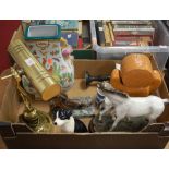 A box of miscellaneous items to include a modern resin figure of horse and foal, TG Green