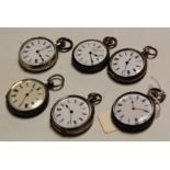 A collection of six various mid size silver cased pocket watches to include two keywind examples,