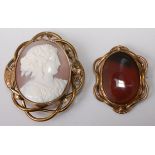 A carved shell cameo portrait brooch, depicting a profile of a maiden, 4 x 3.2cm, in pinchbeck