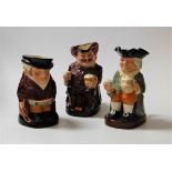 Three Royal Doulton character jugs, comprising Happy John, Falstaff, and The Huntsman (3)