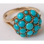 A 9ct gold and turquoise set cluster ring, 4.5g, size N