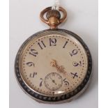 A gent's Longines silver and niello cased open faced pocket watch, having an unsigned silvered