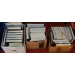 Three boxes containing a collection of auction catalogues, largely being Sotheby's and Christies, to