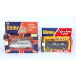 A Dinky Toys taxi window boxed diecast group to include No. 241 Silver Jubilee taxi, and No. 284