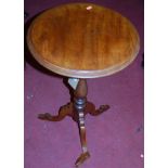 A mid-Victorian mahogany circular fixed top pedestal tripod occasional table, dia. 44.5cm