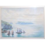 Late 19th century English school - coastal scene, watercolour, signed with monogram and dated 1888