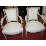 A Louis XVI style three-piece salon suite comprising; two-seater canapé and a pair of fauteuils,