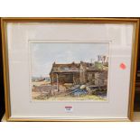 Patricia Downs - Fishing huts at Aldeburgh, watercolour with bodycolour, 22x29cm; together with