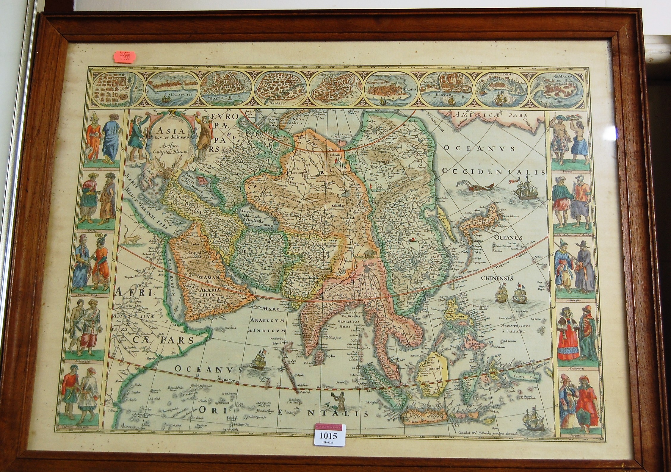 Engraved and hand coloured map of Asia, after Blaeu, 42x57cm