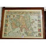 Engraved and hand coloured map of Asia, after Blaeu, 42x57cm
