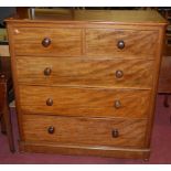 A mid-Victorian mahogany round cornered chest of two short over three long drawers, width 118cm