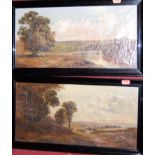 Circa 1900 school - Pair of landscape scenes, oil on canvas (one a/f), each 19 x 39cm; together with