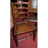 A 19th century oak ladderback panelled seat hall chair, together with a further oak framed and