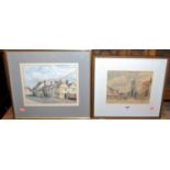 AE Anderson - village scene, watercolour, signed lower left; BM Steele - churchyard, watercolour,