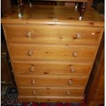 A modern pine chest of five long drawers, width 91cm