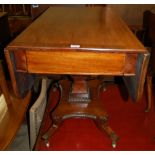 A William IV mahogany and crossbanded pedestal dropleaf supper table, raised on square waisted