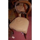A set of six Victorian mahogany balloon back salon side chairs, having upholstered stuff over